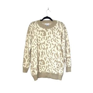 Top Style Boutique Cream Leopard Print Oversized Knit Sweater Large Women’s